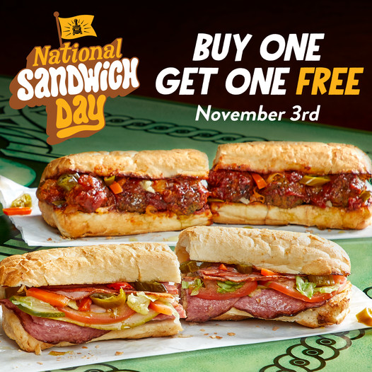 BOGO Free Potbelly Sandwich on National Sandwich Day 11/3