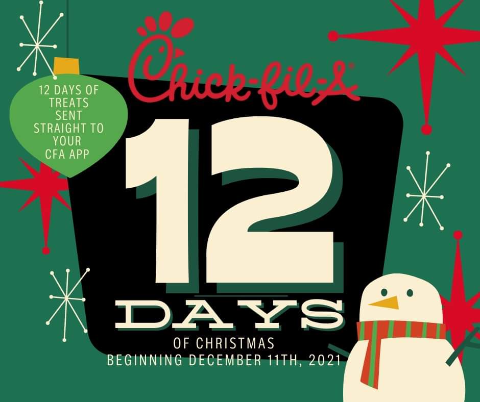 Free ChickFilA 12 Days of Christmas Treats is Back on Dec. 11th